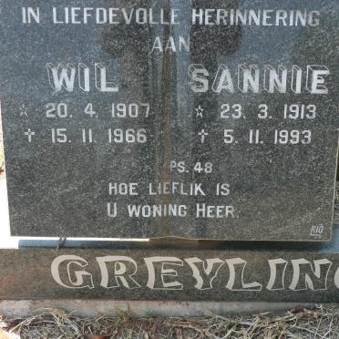 GREYLING Wil 1907-1966 &amp; Sannie 1913-1993