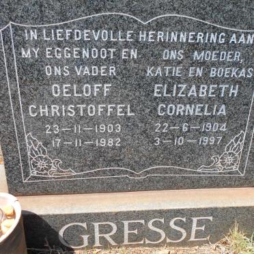 GRESSE Oeloff Christoffel 1903-1982 &amp; Elizabeth Cornelia 1904-1997
