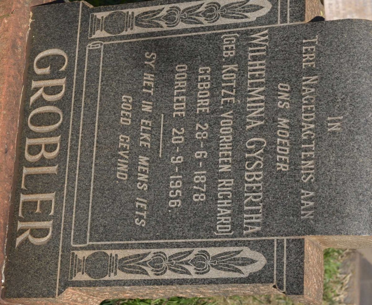 GROBLER Wilhelmina Gysbertha formerly RICHARD nee KOTZÉ 1878-1956
