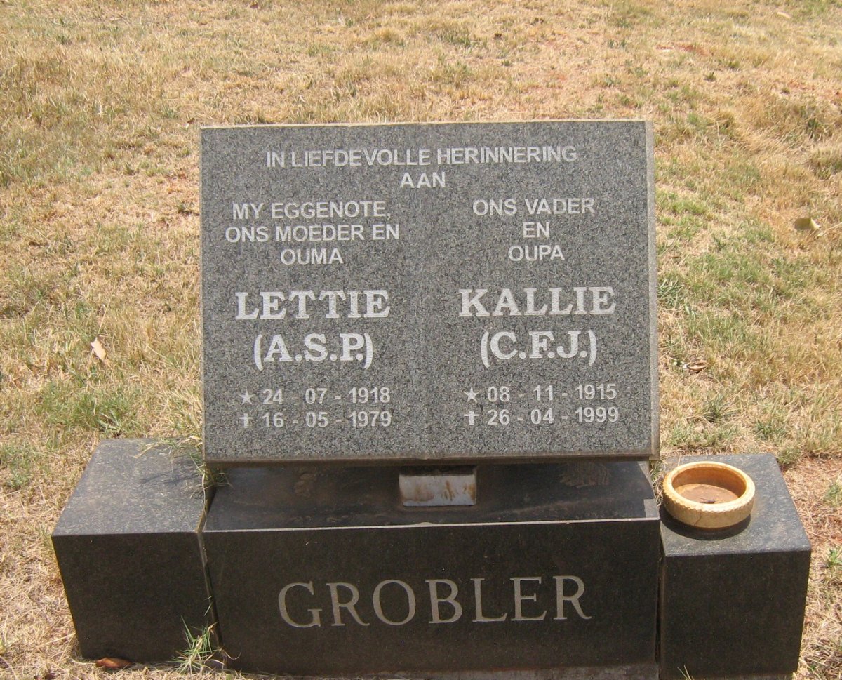 GROBLER C.F.J. 1915-1999 &amp; A.S.P. 1918-1979