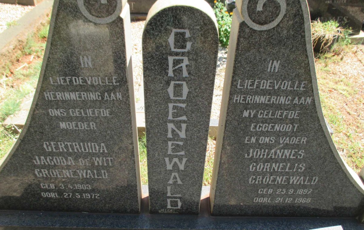 GROENEWALD Johannes Cornelis 1897-1968 &amp; Gertruida Jacoba DE WIT 1903-1972