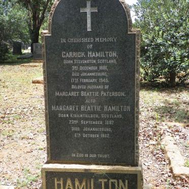 HAMILTON Carrick 1881-1945 &amp; Margaret Beattie PATERSON 1882-1962