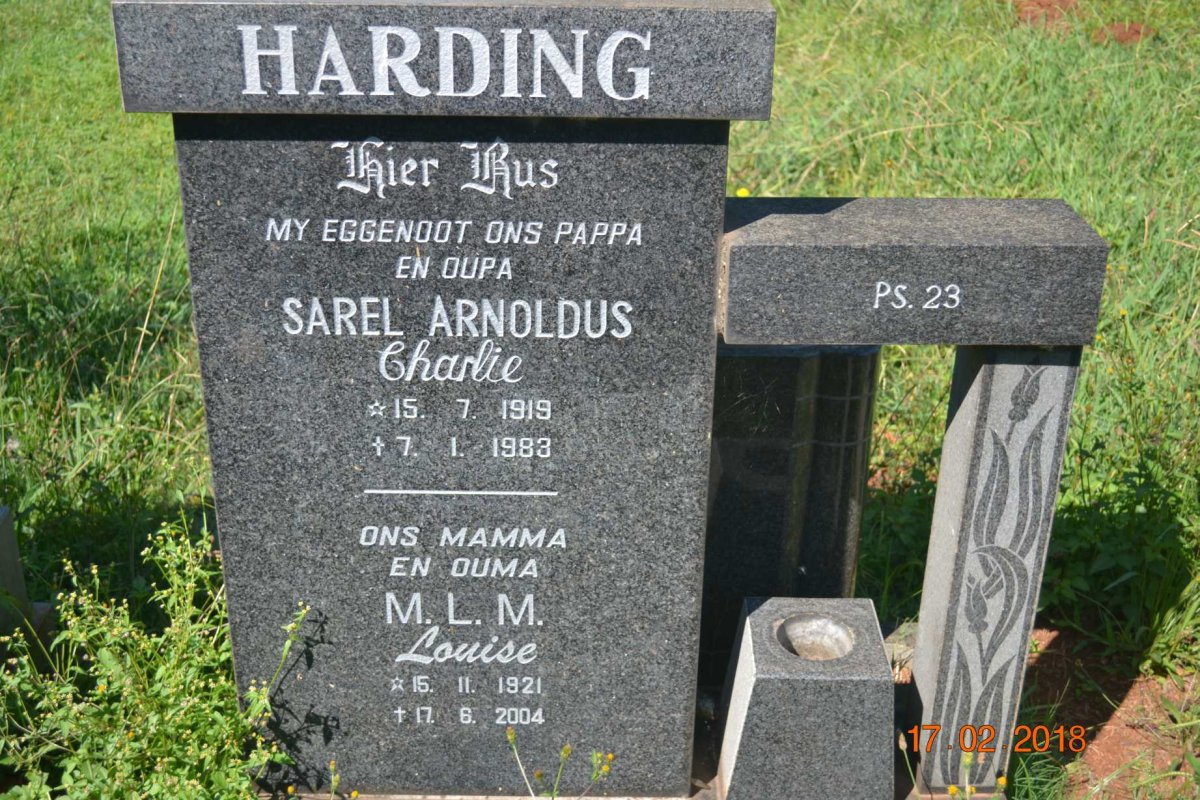 HARDING Sarel Arnoldus 1919-1983 &amp; M.L.M. 1921-2004