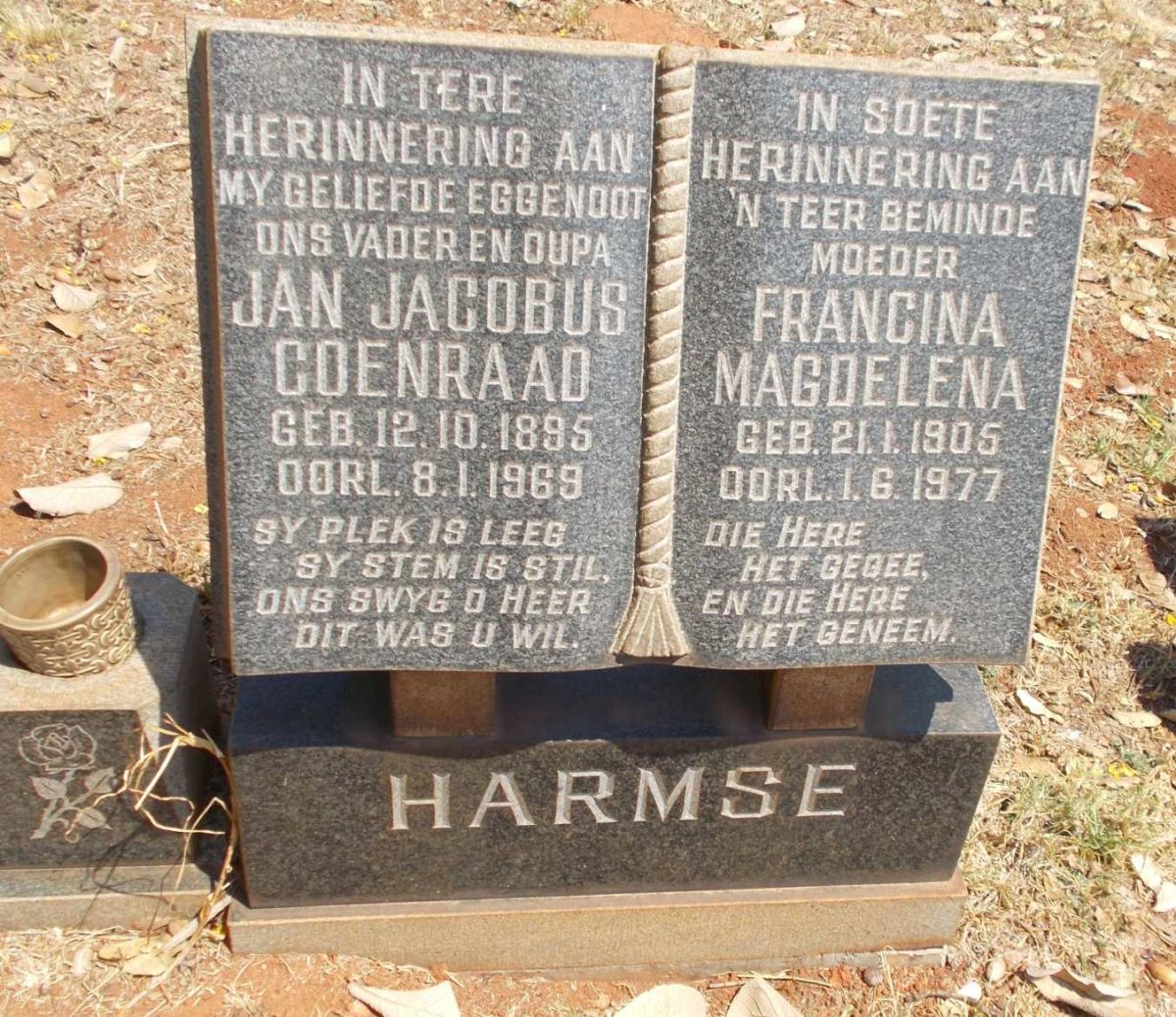 HARMSE Jan Jacobus Coenraad 1895-1969 &amp; Francina Magdelena 1905-1977