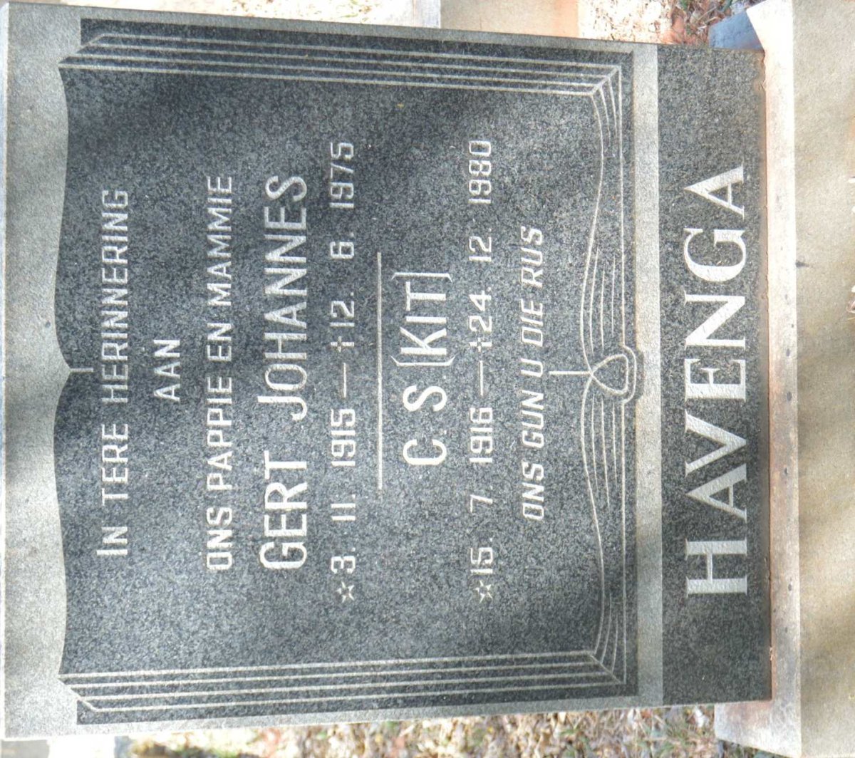 HAVENGA Gert Johannes 1915-1975 &amp; C.S. 1916-1980