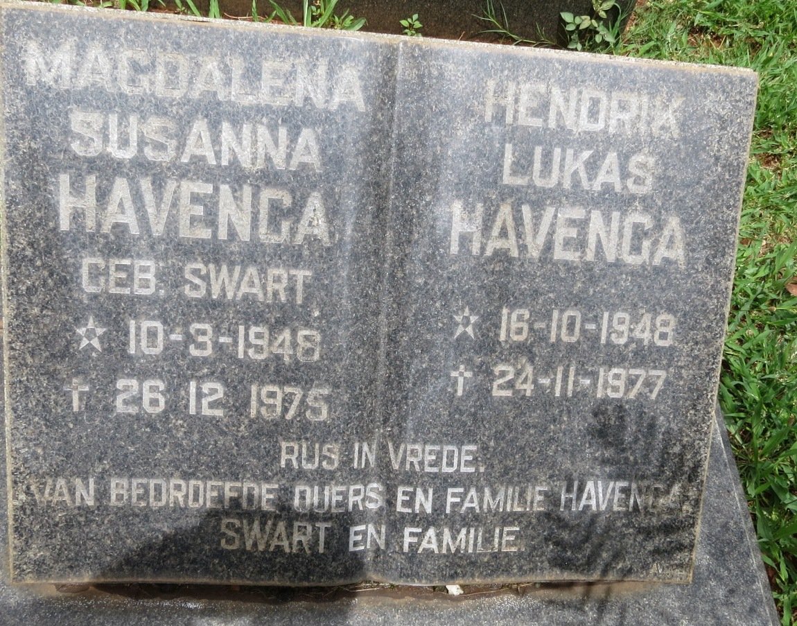 HAVENGA Hendrik Lukas 1948-1977 &amp; Magdalena Susanna SWART 1948-1975