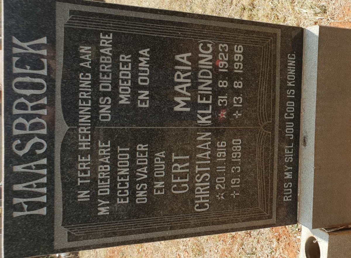 HAASBROEK Gert Christiaan 1916-1980 &amp; Maria KLEINDING 1923-1996