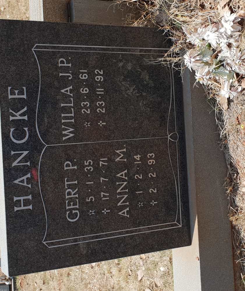 HANCKE Anna M. 1914-1993 :: HANCKE Gert P. 1935-1971 :: HANCKE Willa J.P. 1961-1992