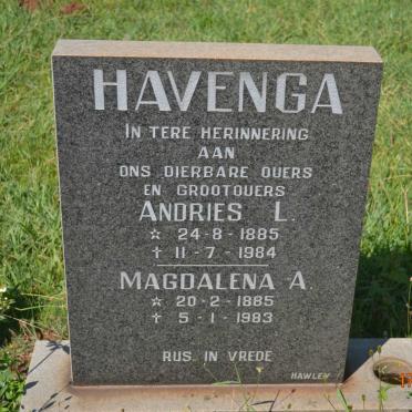 HAVENGA Andries L. 1885-1984 &amp; Magdalena A. 1885-1983