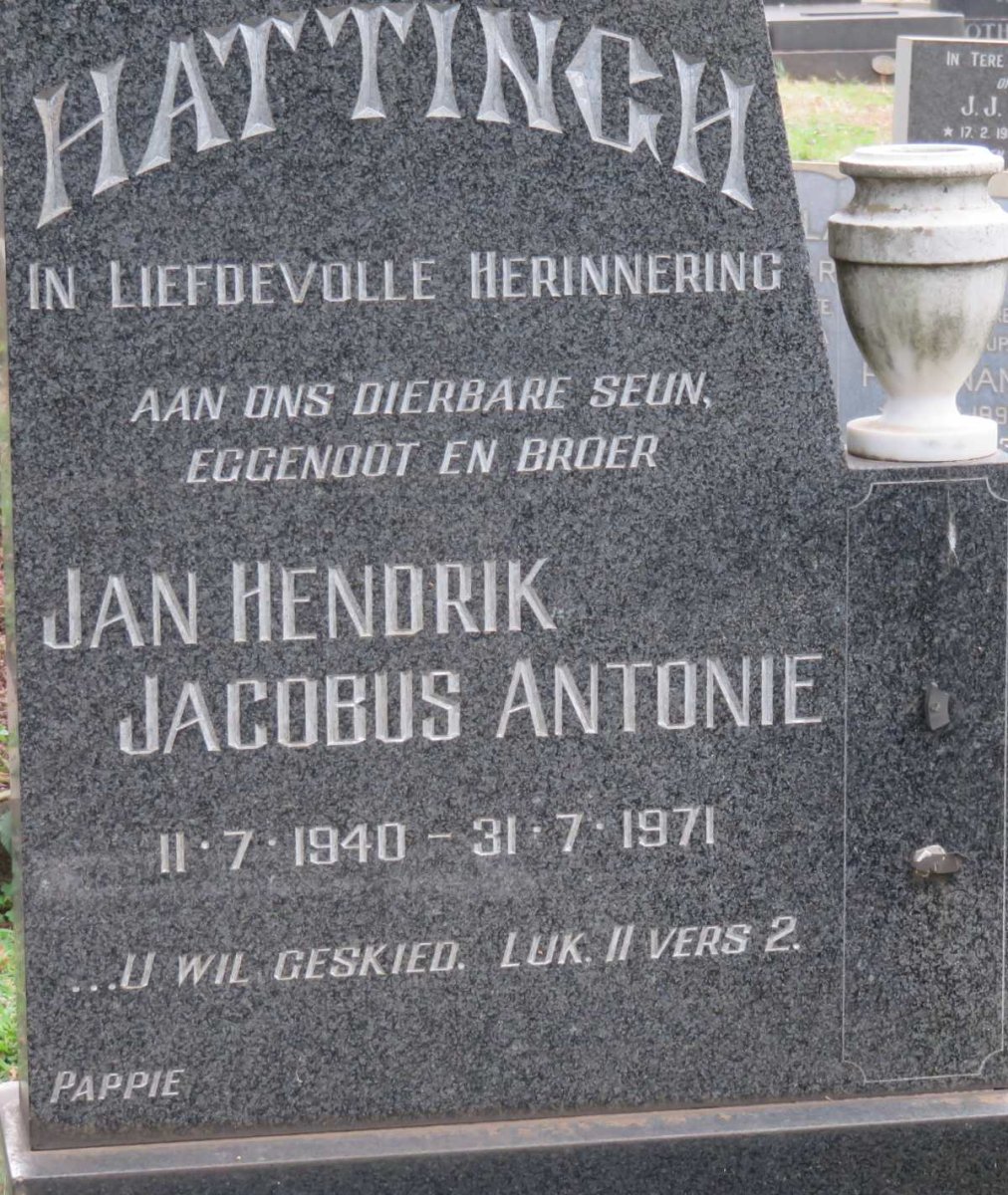 HATTINGH Jan Hendrik Jacobus Antonie 1940-1971