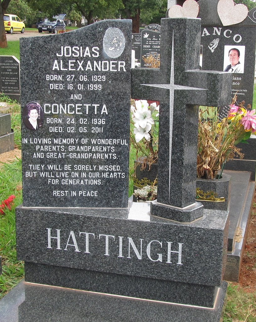 HATTINGH Josias Alexander 1929-1999 &amp; Concetta 1936-2011