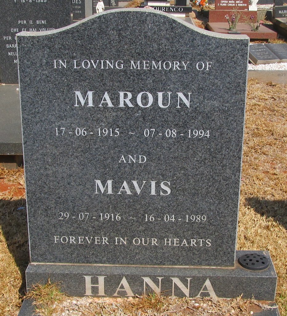 HANNA Maroun 1915-1994 &amp; Mavis 1916-1989