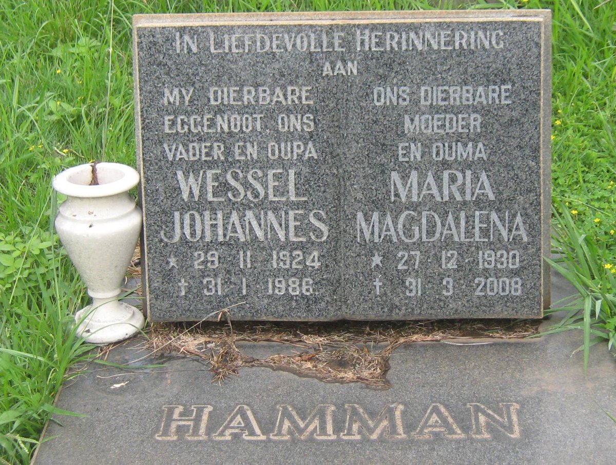 HAMMAN Wessel Johannes 1924-1986 &amp; Maria Magdalena 1930-2008