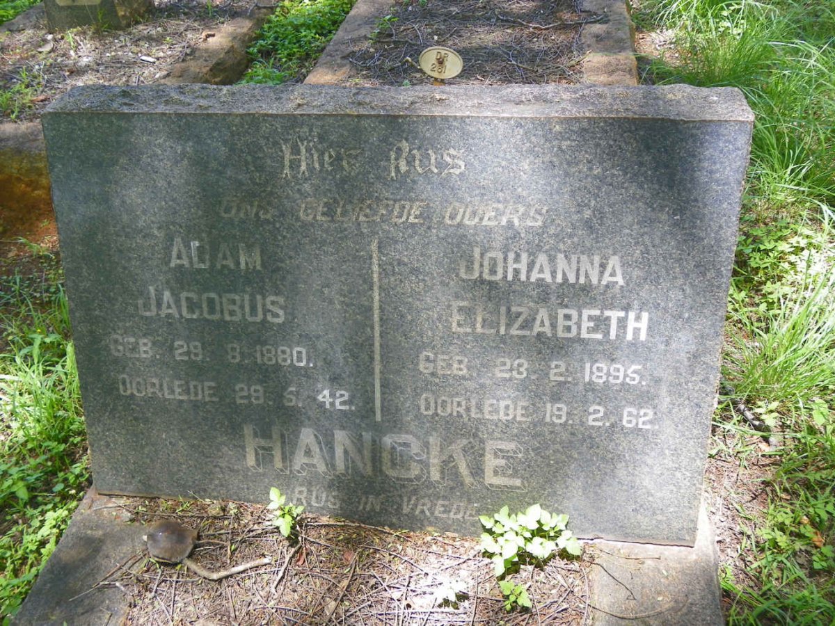 HANCKE Adam Jacobus 1880-1942 &amp; Johanna Elizabeth 1895-1962