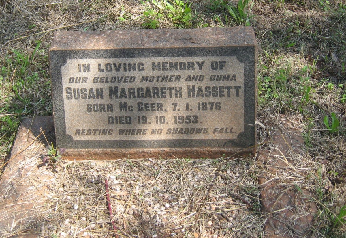 HASSETT Susan Margareth nee McGEER 1876-1953