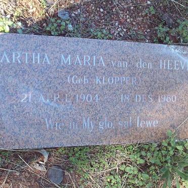 HEEVER Martha Maria, van den nee KLOPPER 1904-1960
