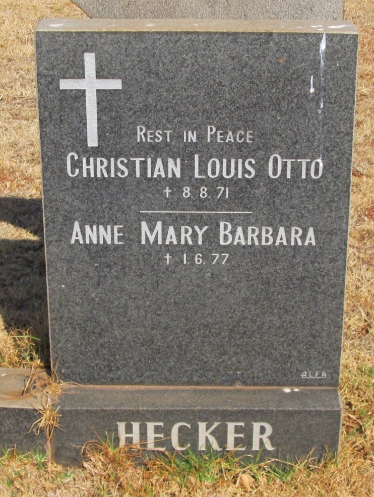 HECKER Christian Louis Otto -1971 &amp; Anne Mary Barbara -1977