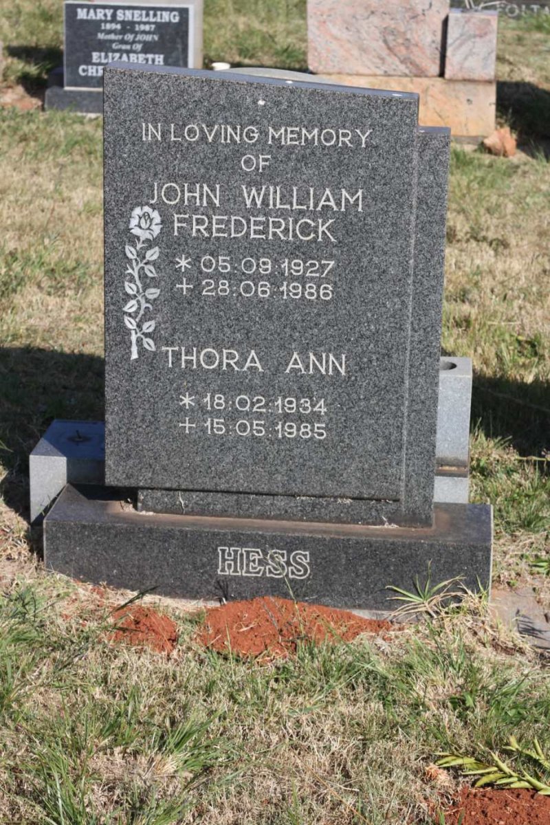 HESS John William Frederick 1927-1986 &amp; Thora Ann 1934-1985