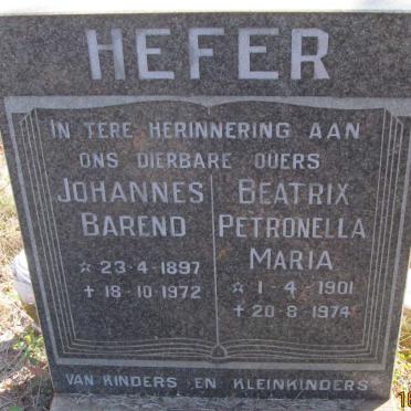 HEFER Johannes Barend 1897-1972 &amp; Beatrix Petronella Maria 1901-1974