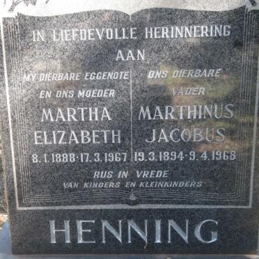 HENNING Marthinus Jacobus 1894-1968 &amp; Martha Elizabeth 1888-1967