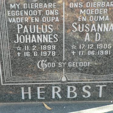 HERBST Paulus Johannes 1899-1978 &amp; Susanna  A.D. 1905-1991