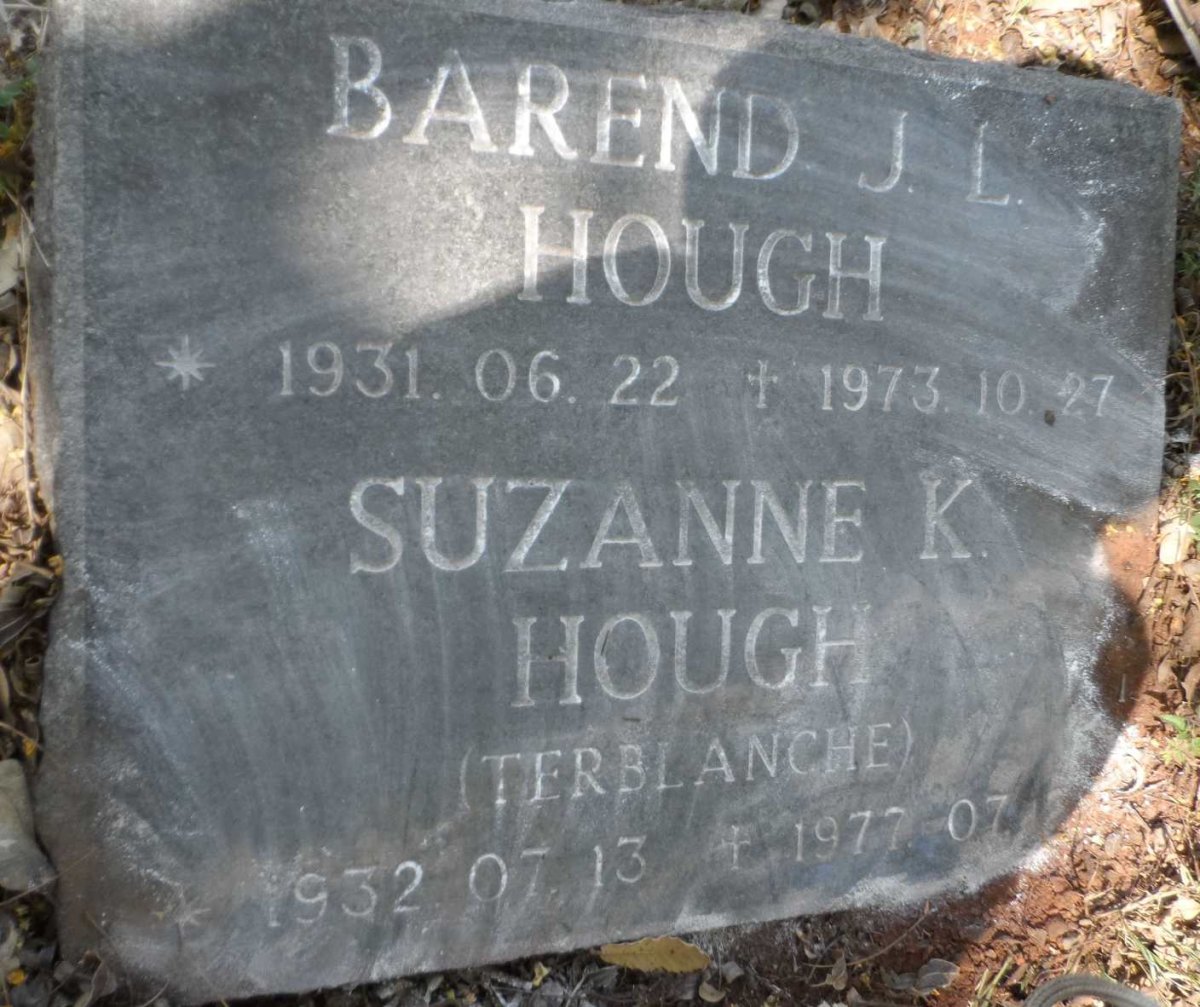 HOUGH Barend J.L. 1931-1973 &amp; Suzanne K. TERBLANCHE 1932-1977