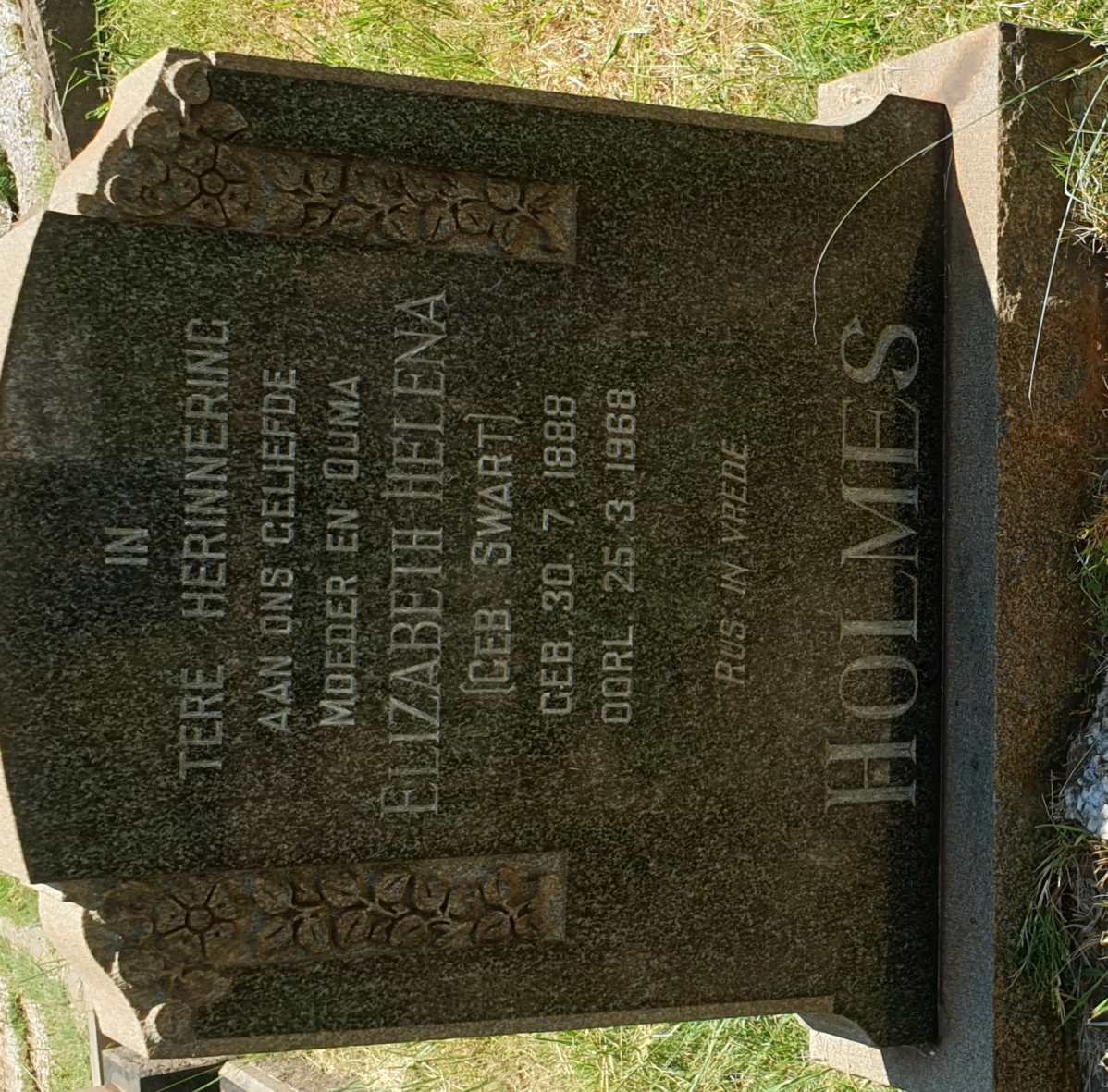 HOLMES Elizabeth Helena nee SWART 1888-1968