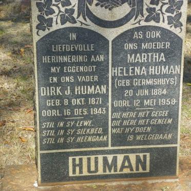 HUMAN Dirk J. 1871-1943 &amp; Martha Helena GERMISHUYS 1884-1958