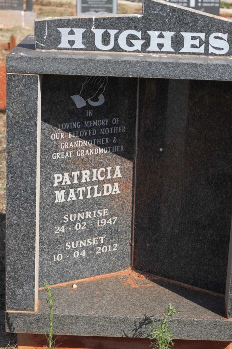 HUGHES Patricia Matilda 1947-2012