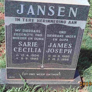 JANSEN James Joseph 1900-1986 &amp; Sarie Cecilia 1904-1985