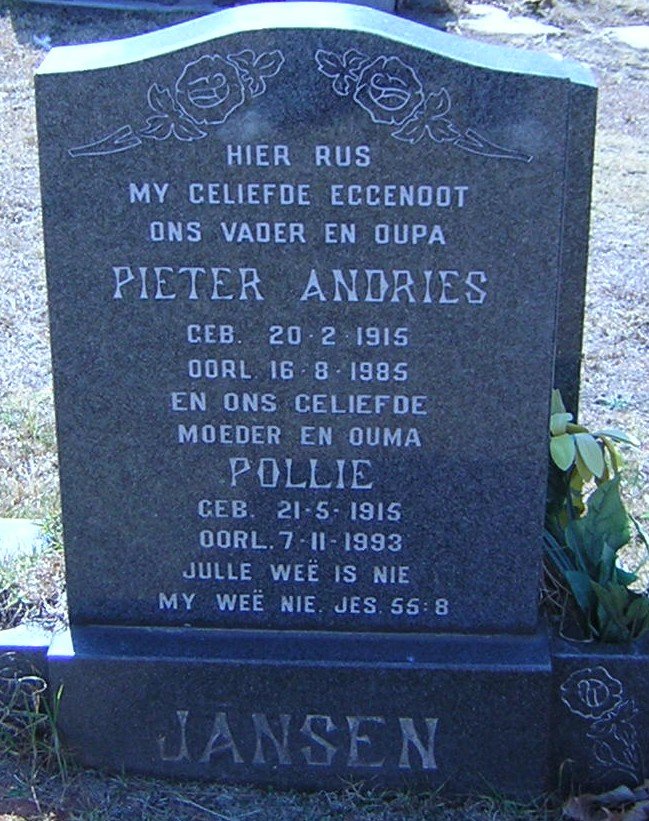 JANSEN Pieter Andries 1915-1985 &amp; Pollie 1915-1993