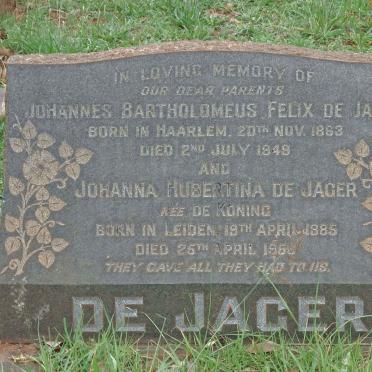 JAGER Johannes Bartholomeus Felix, de 1863-1949 &amp; Johanna Hubertina DE KONING 1885-195?