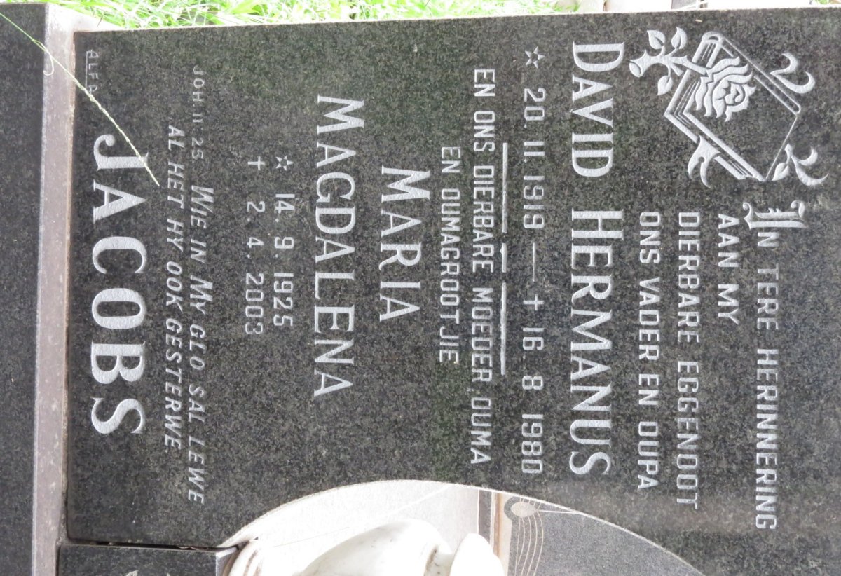 JACOBS David Hermanus 1919-1980 &amp; Maria Magdalena 1925-2003