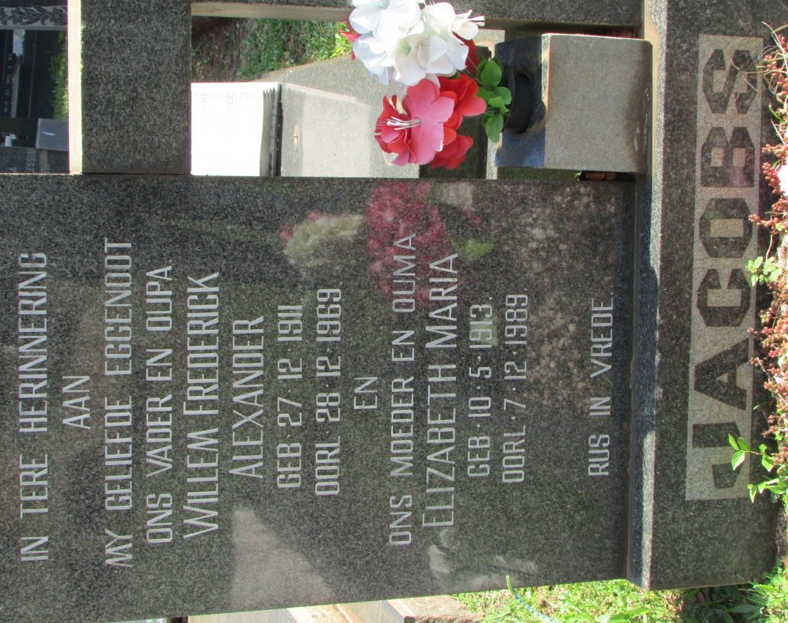 JACOBS Willem Frederick Alexander 1911-1969 &amp; Elizabeth Maria 1913-1989