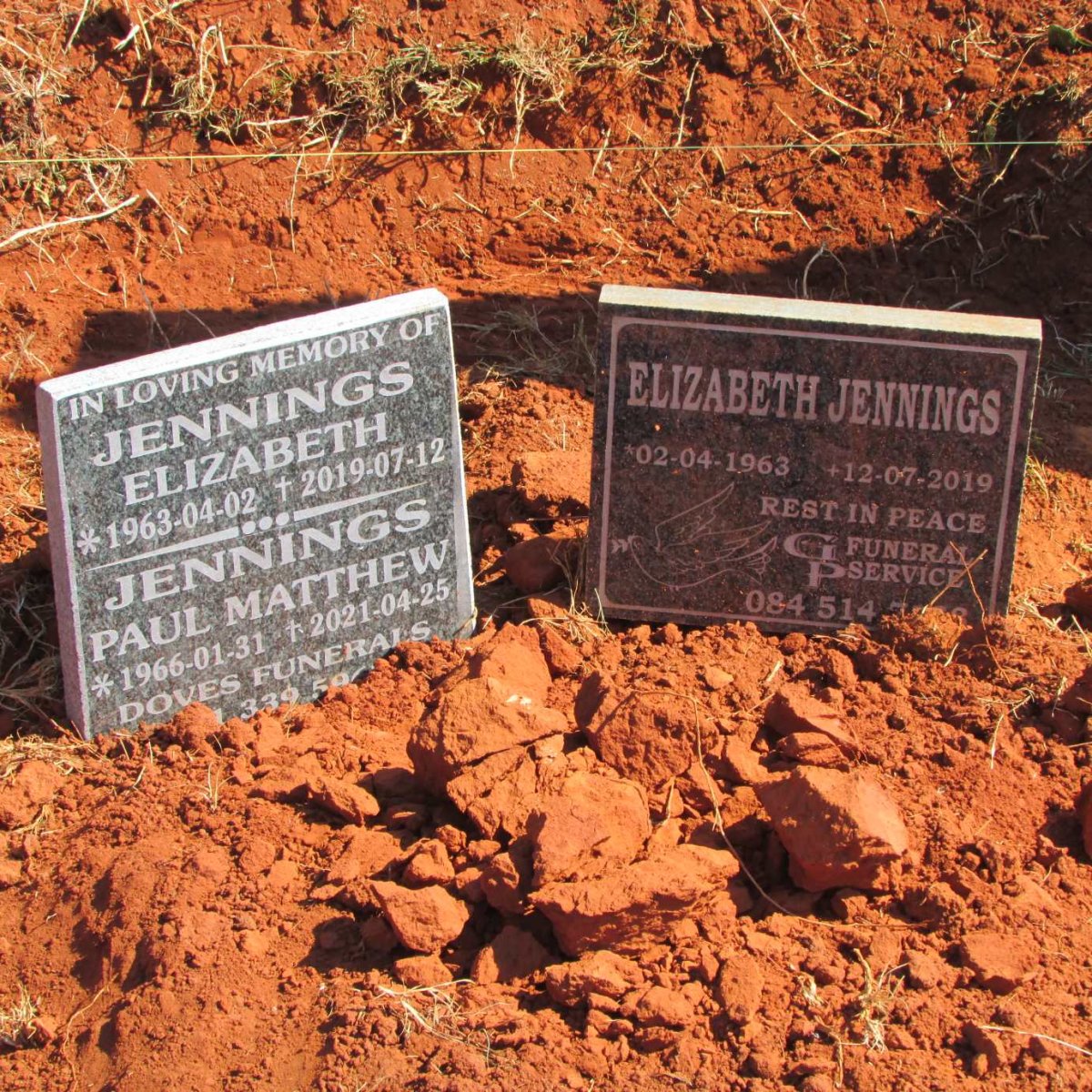 JENNINGS Paul Matthew 1966-2021 &amp; Elizabeth 1963-2019