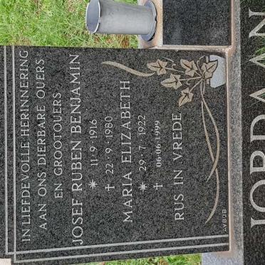 JORDAAN Josef Ruben Benjamin 1916-1980 &amp; Maria Elizabeth 1922-1999