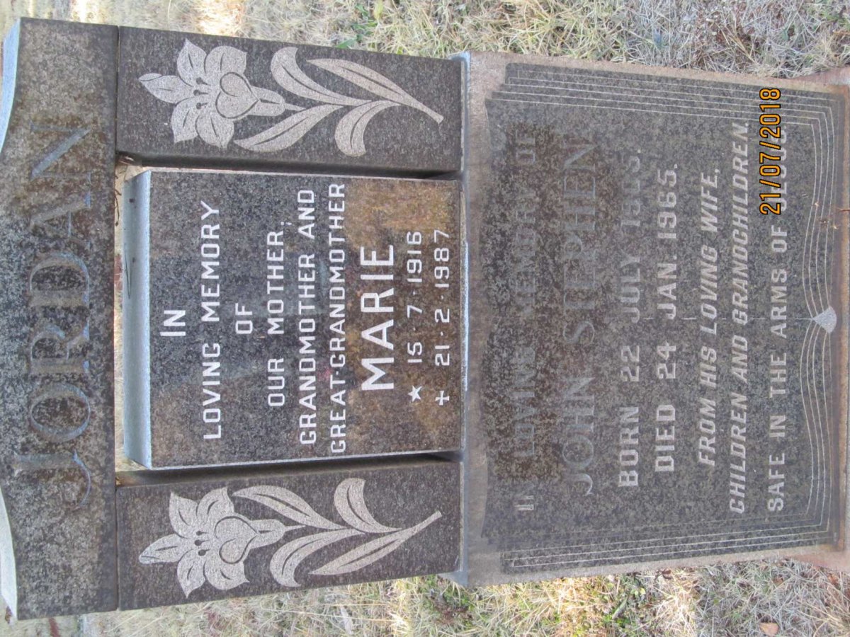 JORDAN John Stephen 1905-1965 &amp; Marie 1916-1987