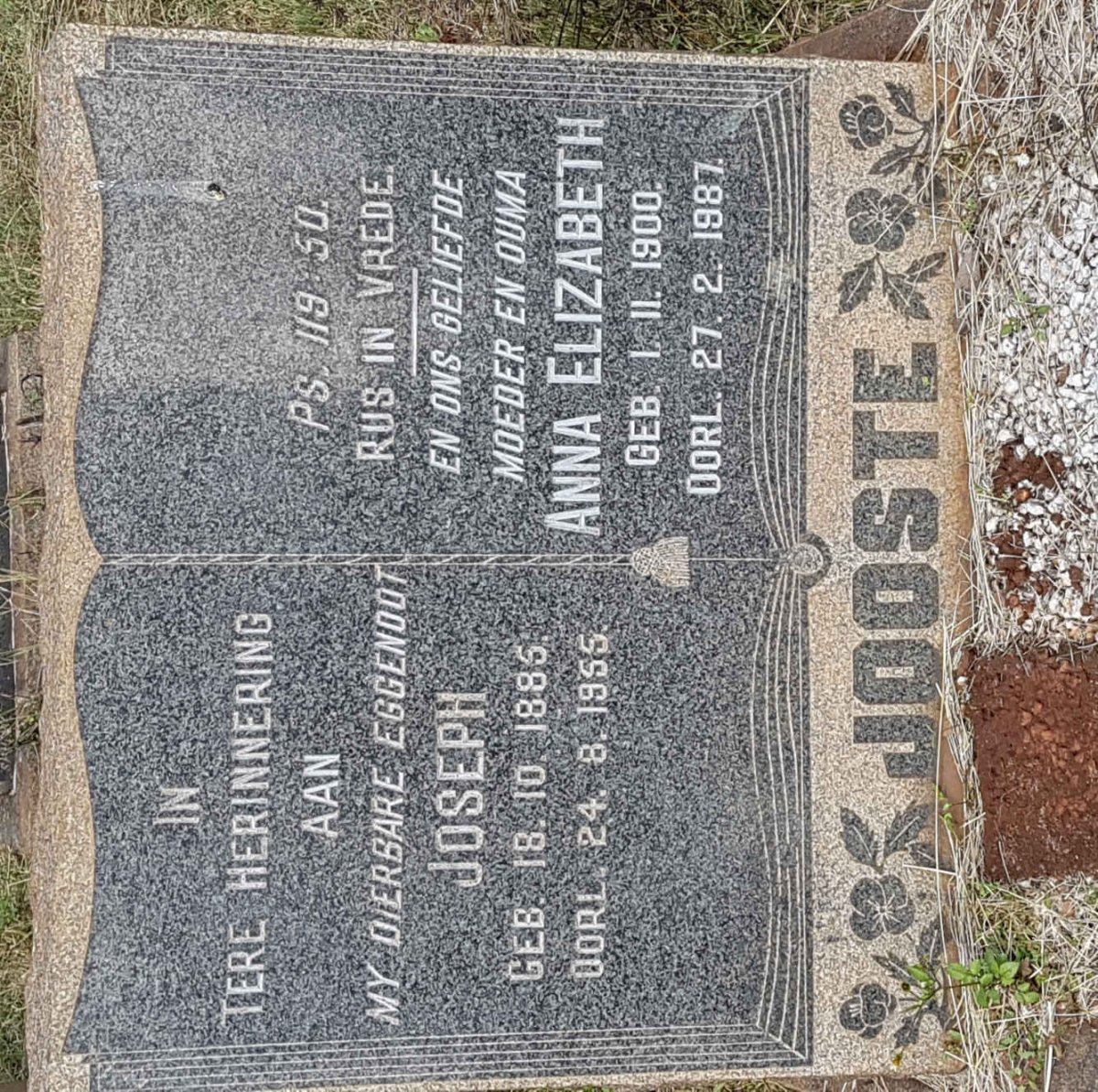 JOOSTE Joseph 1885-1955 &amp; Anna Elizabeth 1900-1987