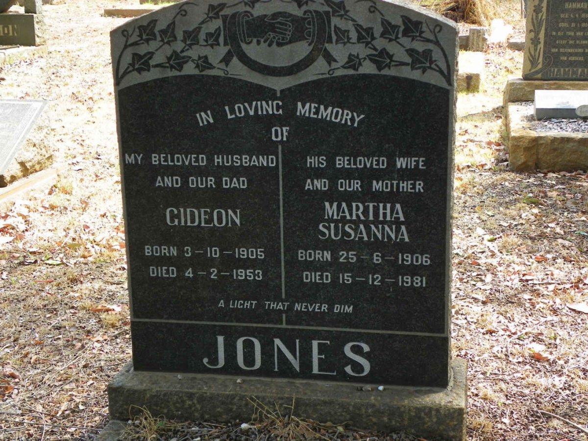 JONES Gideon 1905-1953 &amp; Martha Susanna 1906-1981