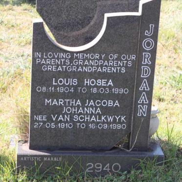 JORDAAN Louis Hosea 1904-1990 &amp; Martha Jacoba Johanna VAN SCHALKWYK 1910-1990