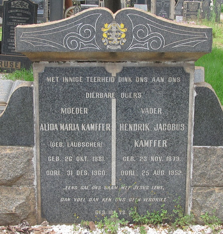 KAMFFER Hendrik Jacobus 1879-1952 &amp; Alida Maria LAUBSCHER 1881-1960
