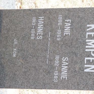 KEMPEN Fanie 1886-1969 &amp; Sannie 1892-1983 :: KEMPEN Hannes 1913-1988