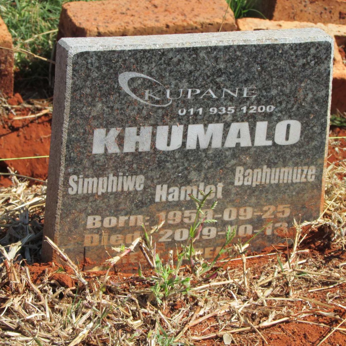 KHUMALO Simphiwe Baphumuze Hamlet 1959-2019