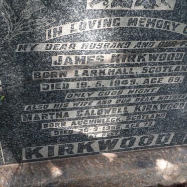 KIRKWOOD James -1949 &amp; Martha Caldwell -1955