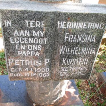KIRSTEIN Petrus P. 1930-1965 &amp; Fransina Wilhelmina 1930-2015