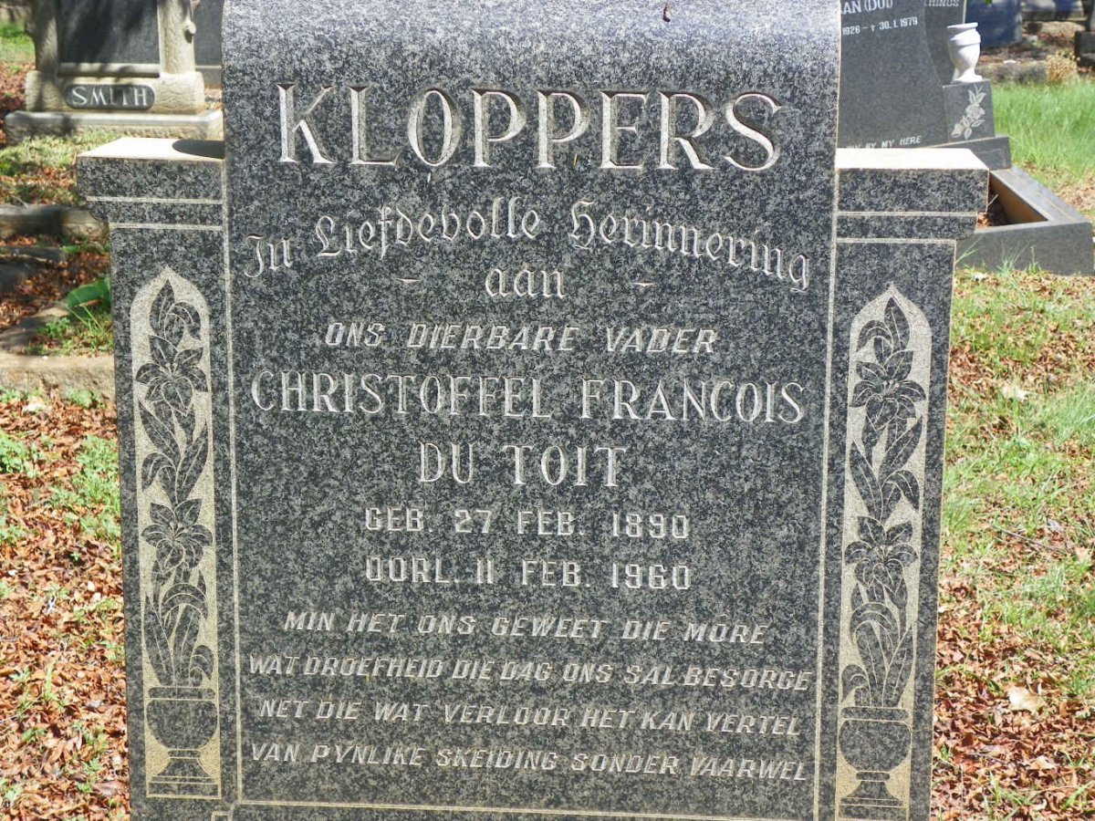 KLOPPERS Christoffel Francois du Toit 1890-1960