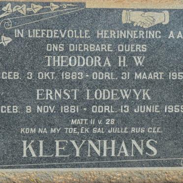KLEYNHANS Ernst Lodewyk 1881-1969 &amp; Theodora H.W. 1883-1955