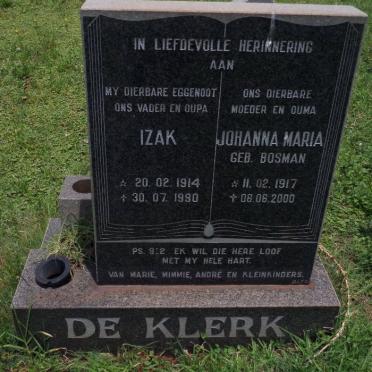 KLERK Izak, de 1914-1990 &amp; Johanna Maria BOSMAN 1917-2000