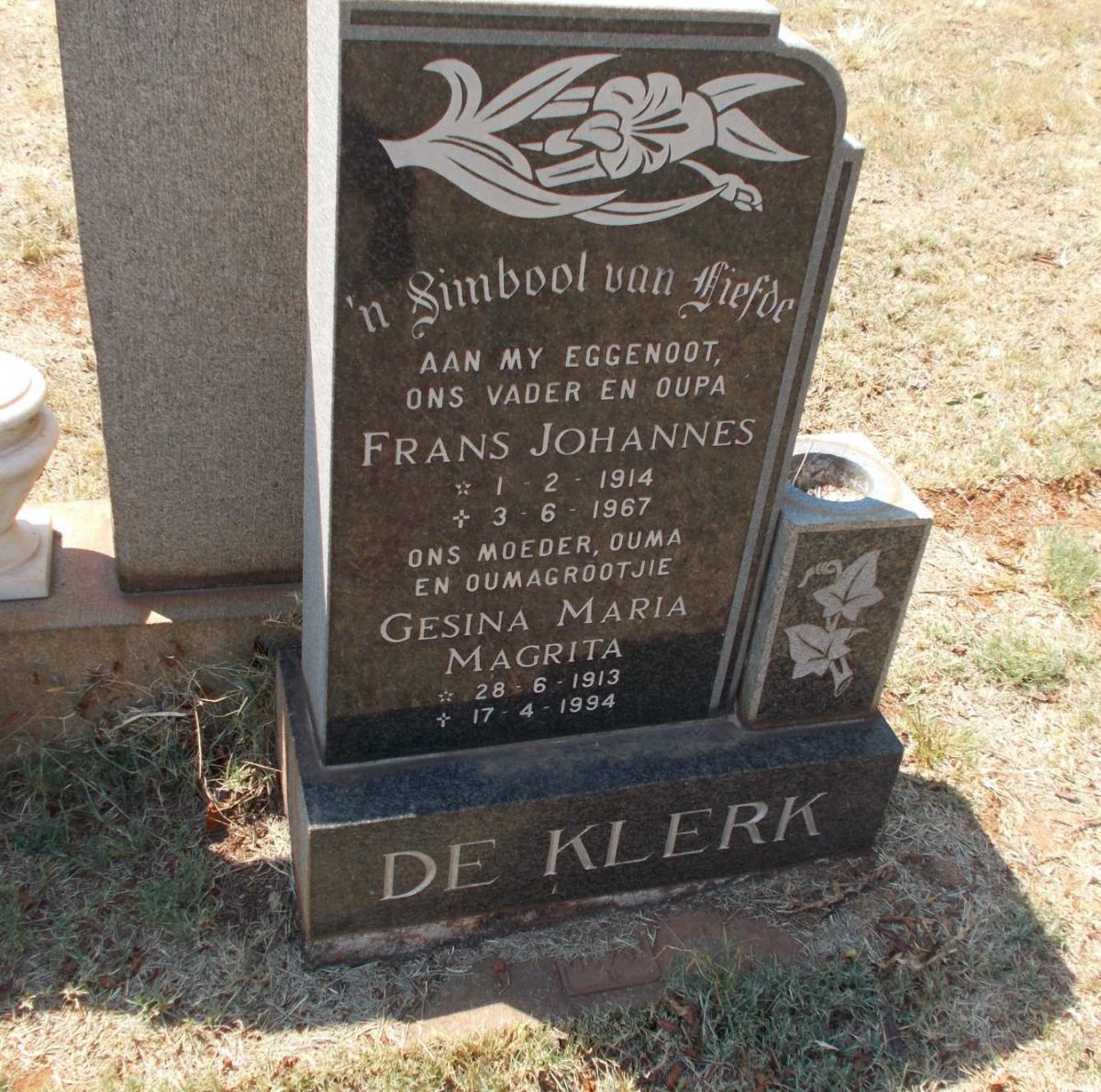KLERK Frans Johannes, de 1914-1967 &amp; Gesina Maria Magrita 1913-1994