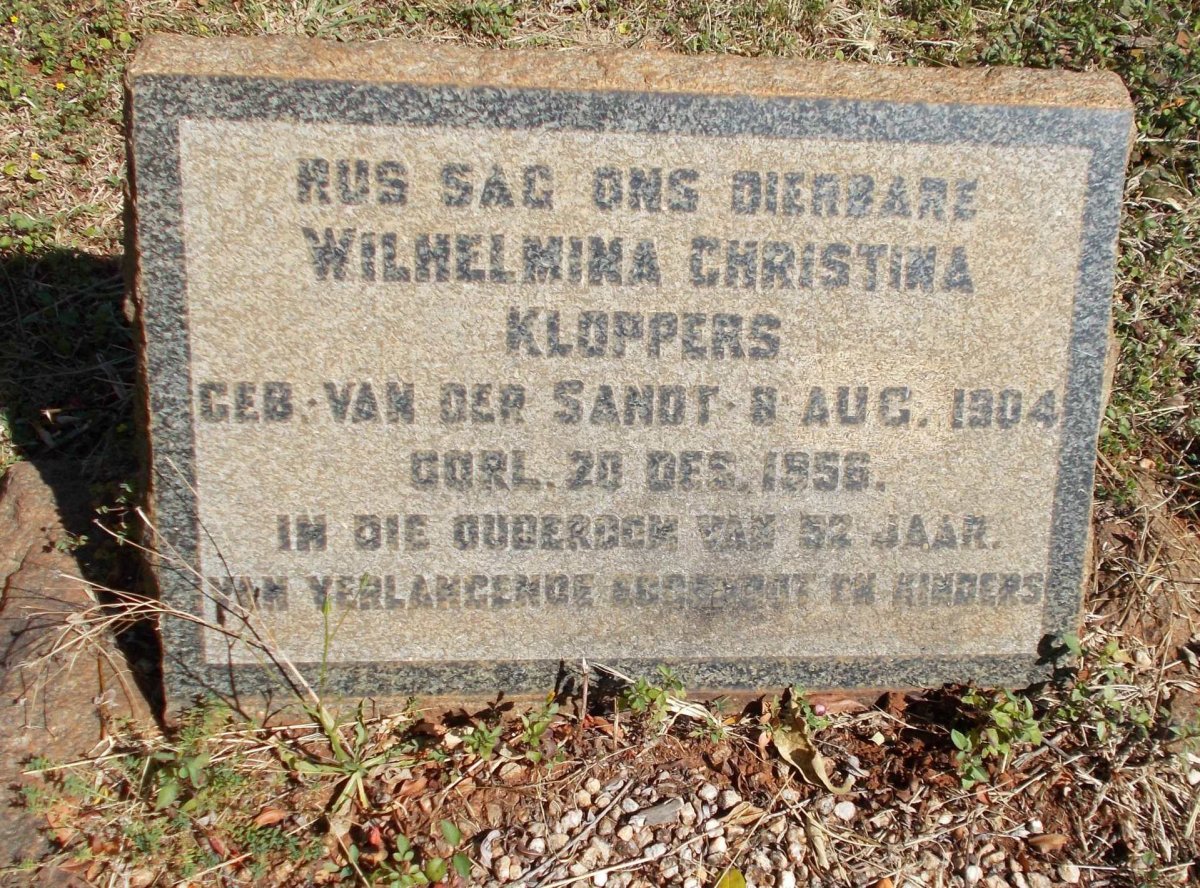 KLOPPERS Wilhelmina Christina nee VAN DER SANDT 1904-1956
